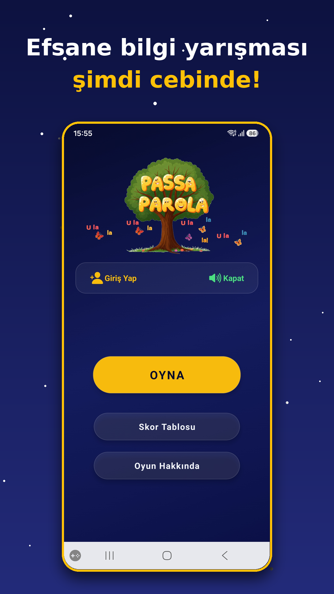 Ana ekran ve oyna düğmesi
